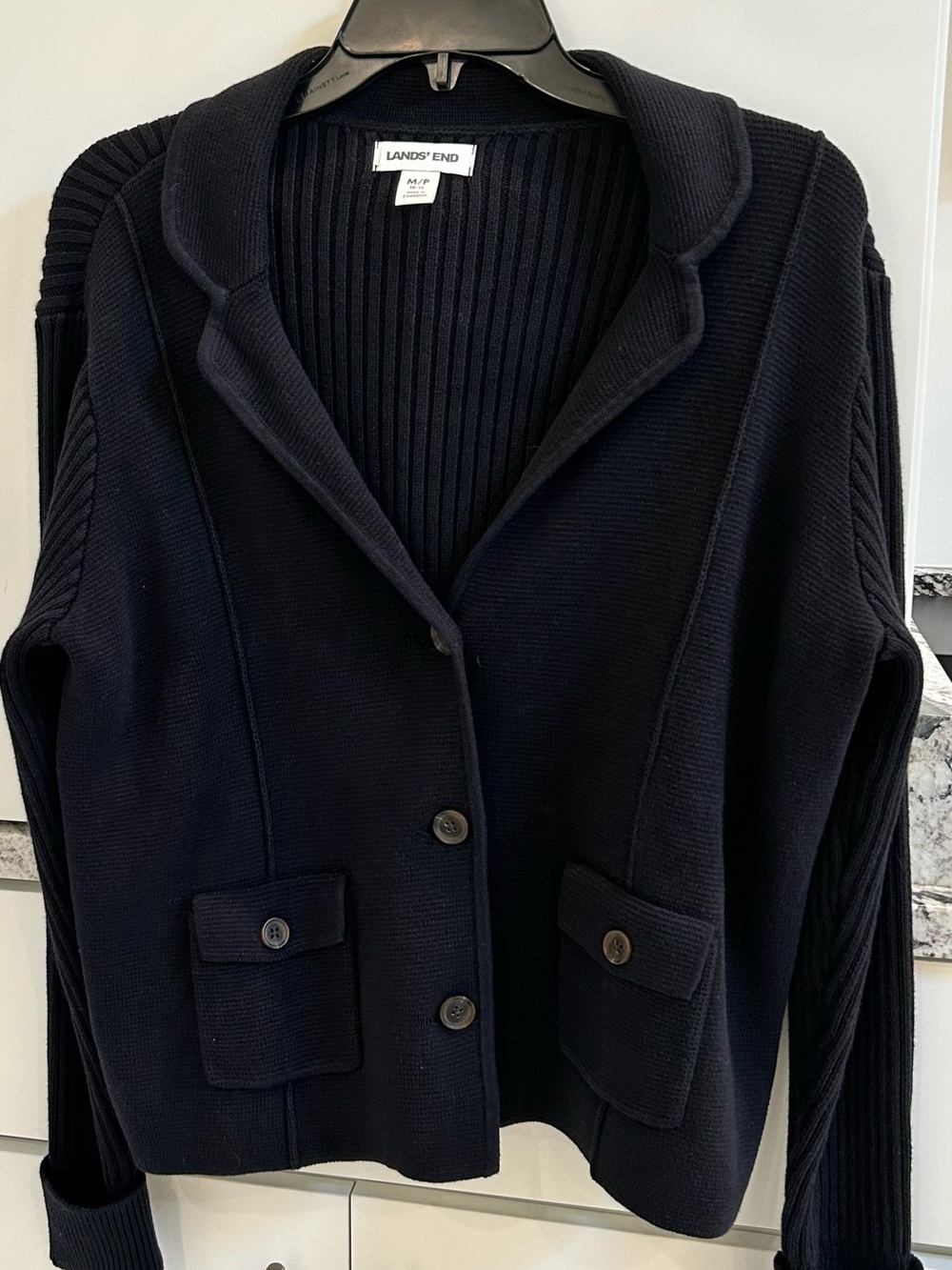 Lands' End Women's Black Button-Front Knit Cardigan Sweater